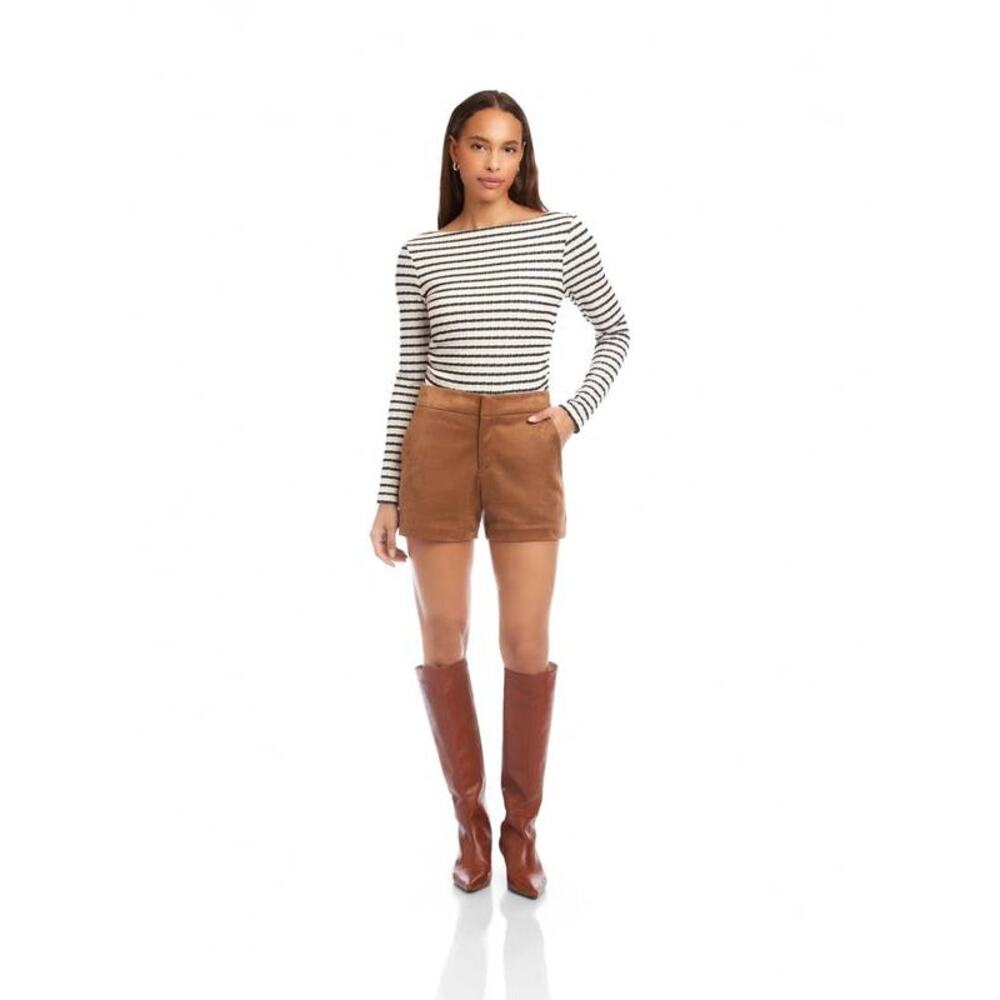 Fifteen Twenty Faux Suede Modern Shorts in Cognac Brown 2 XS NEW Minimalist
